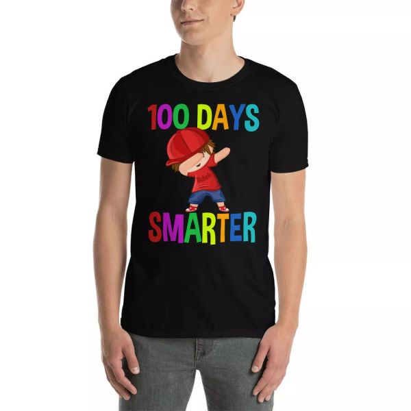 

100 days smarter happy 100th day of school dabbing boy kids teacher t-shirt, White;black