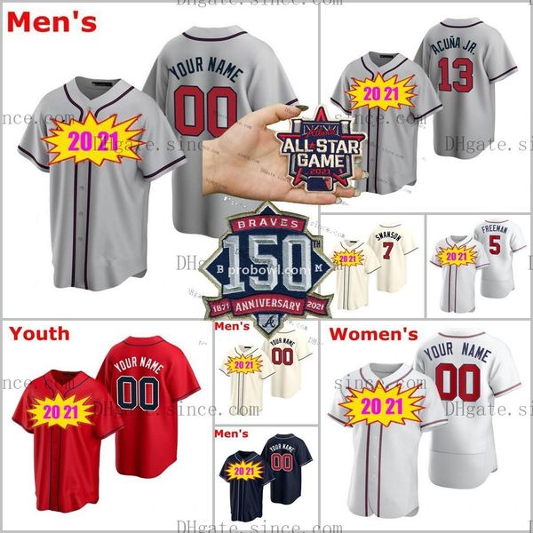 

2021 all stars atlanta game 150th ronald acuna jr. austin riley 27 ozzie albies 5 freddie an dansby 10 swanson chipper jones jerseys., Blue;black