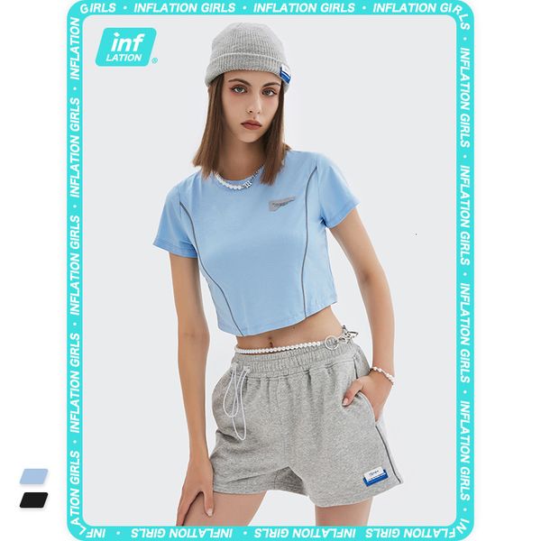

t shirt inf women's wear - spring / summer 2021 trend reflective open navel leisure sports short for women, White