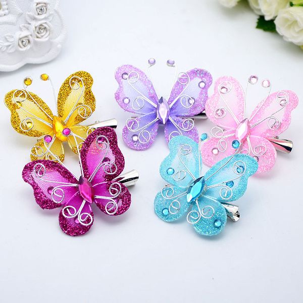 

2021 girls hair accessories cute butterfly hairpin kids barrette flower clip bow hairgrip hairclip for children fast shipping 971 y2, Slivery;white