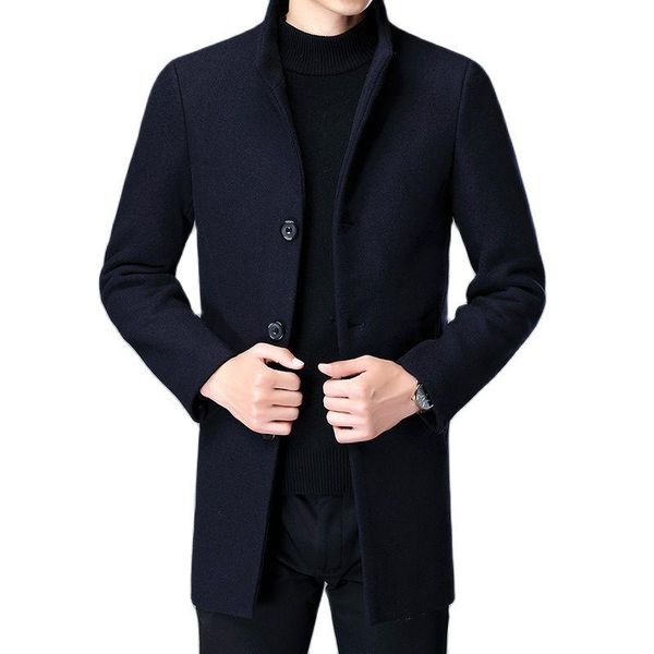 

men's wool & blends m.y.fantasy 2021 winter coat men thick coats slim fit stand collar mens fashion blend outwear jackets smart casual, Black