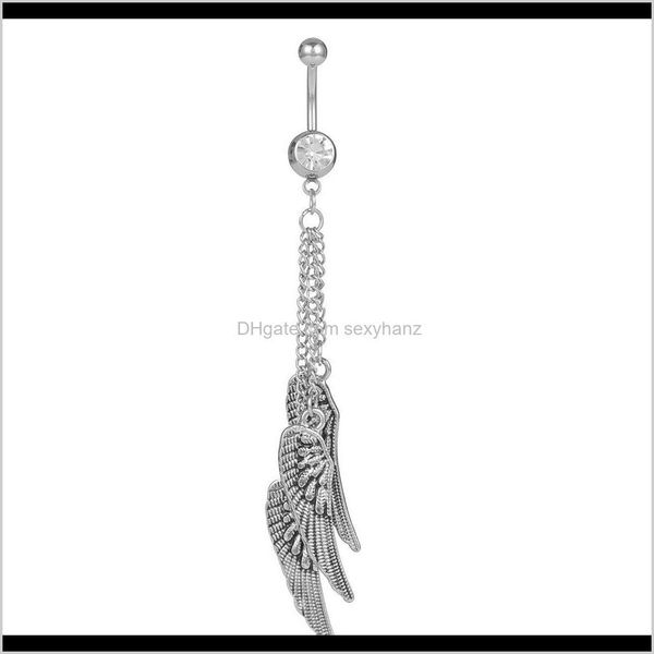 

& bell rings jewelry drop delivery 2021 d0936 ( 1 color ) nice styles 3 wings navel button piercing jewlery 1dot6*11*5/8 belly ring body jew, Silver