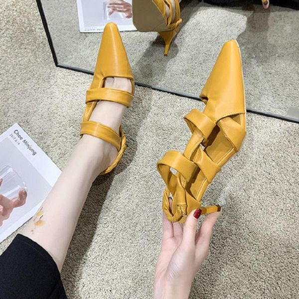 

sandals 2021 roman baotou spring and summer fashion trend pointed temperament high heel women's shoes heels women, Black