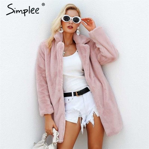 

elegant pink shaggy women faux fur coat streetwear autumn winter warm plush teddy female solid over party 211218, Black