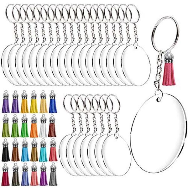 

acrylic keychain blanks, transparent round discs circles, colorful tassel pendants for diy projects and crafts hooks & rails