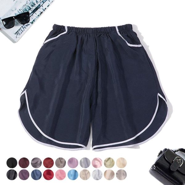 

women's shorts birdsky, 1pc 100% natural mulberry silk satin women mid waist loose casual with pockets, s-81, White;black