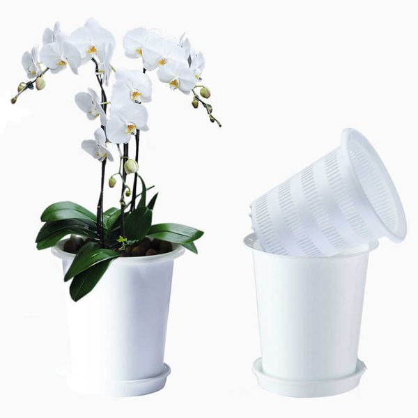 Meshpot Kunststoff-Blumentopf, doppelschichtig, Orchideen-Pflanzgefäß, verbessert Wurzelmenge und Aktivität, Pflanzgefäß, Heimdekoration, 210615