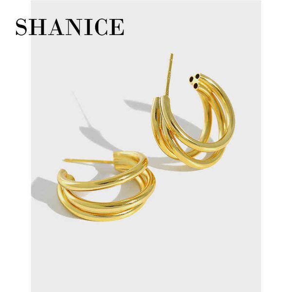 

shanice genuine s925 sterling silver hoop earrings ins geometric multilayer circle women's gold color all-match silver jewelry 220108, Golden;silver