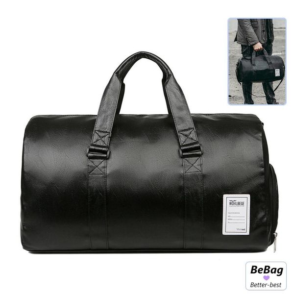 

men's travel bag waterproof pu leather fitness duffle bags with shoes sports weekend luggage handbag for women men duffel