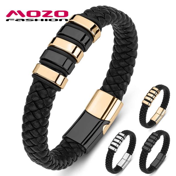 

men's and women's leather titanium steel simple bracelet, Black