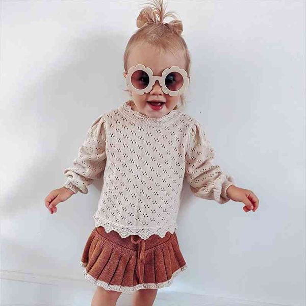 

children sweater clothes girls knit autumn and spring lace hollow bottoming, Blue