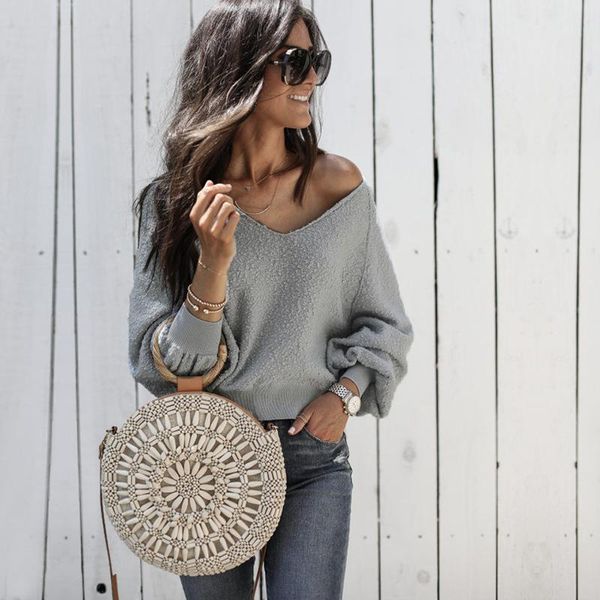 

women's sweaters 2021 autumn and winter basic women computer knitted solid pullover comfortable long v-neck female, White;black