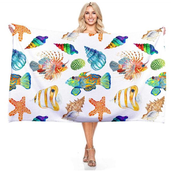 

large beach towel blue deep sea conch rectangular bath towel microfiber absordent yoga mat outdoor blanket travel towel