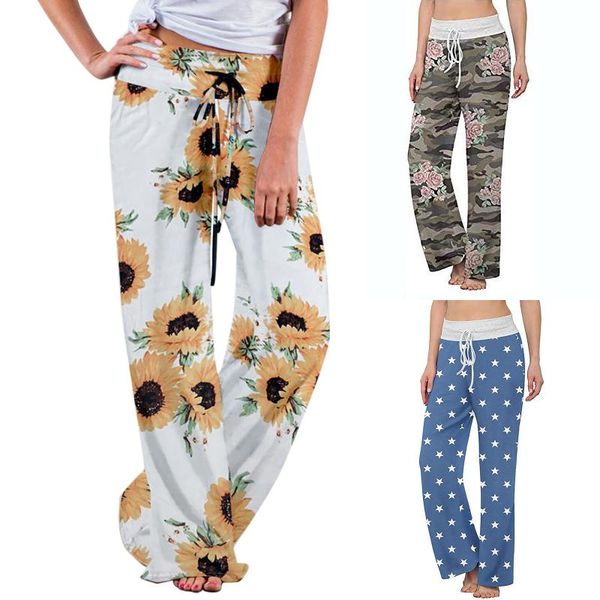 

women's pants & capris lace-up printed waist stitching casual trousers, Black;white