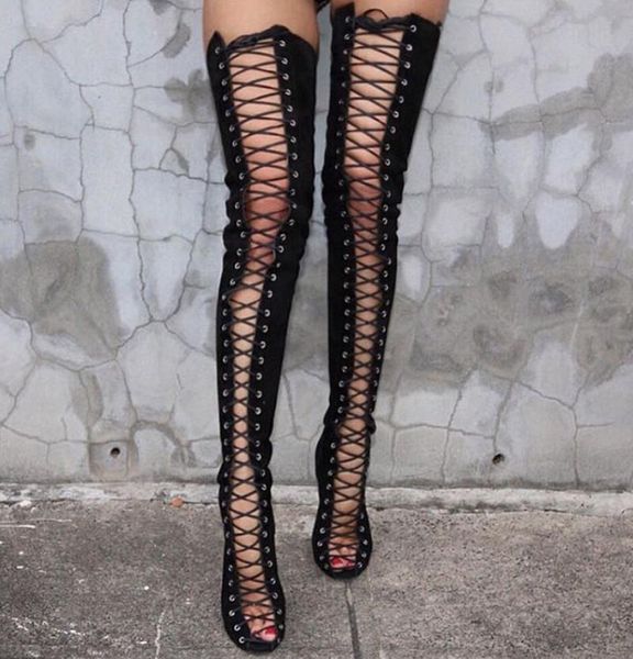 

boots overknee bandage woman cool super high heel, Black