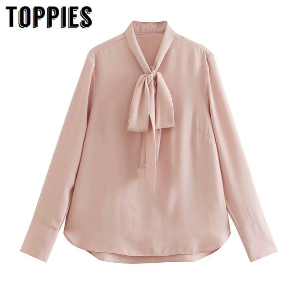 

ies women pink bow blouse solid pink white color blusas mujer long sleeve blouses 210412