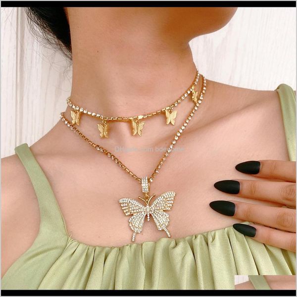 

& pendants drop delivery 2021 animal butterfly pendant necklaces iced out chains luxury gold sier women bling crystal rhinestone fashion hip, Silver