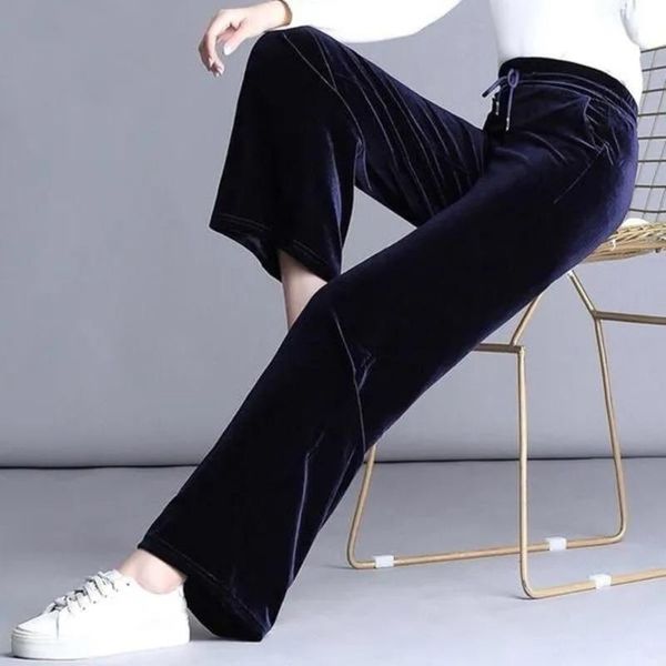 

women's pants & capris autumn winter warm thick women korean fashion loose casual staight wide leg trousers female black royal blue plu, Black;white
