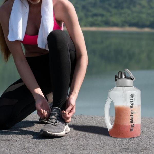 

water bottle sports fitness with straw large capacity jug zona pellucida time drinking volume marked kettle
