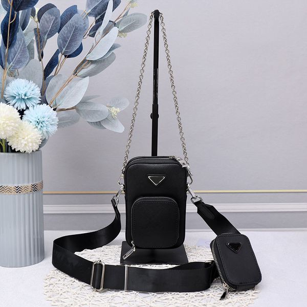 

chain shoulder bag women crossbody moblie phone bags cross grain cowhide leather handbag ladies messenger bags small zero wallet wide starp