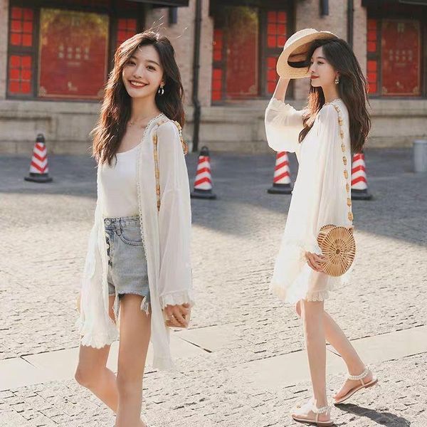 

women's trench coats 2021 sunscreen clothing jacket women summer thin long-sleeved western style all-match chiffon shirt cardigan top, Tan;black