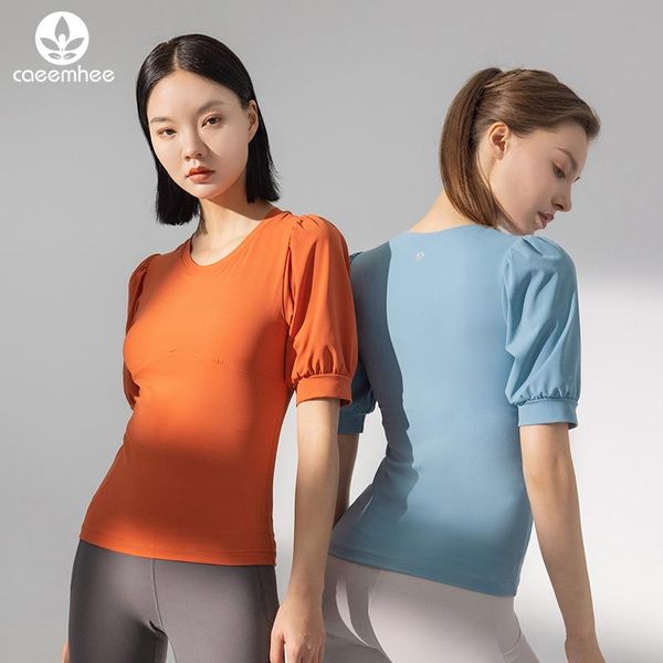 

yoga outfit caeemhee seamless shirts women running tight workout gym tees female puff sleeve short fitness sports t-shirts