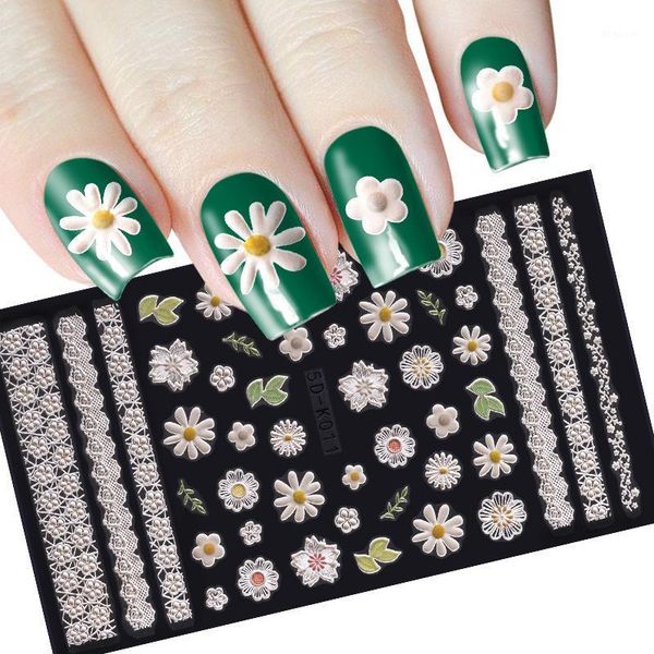 

sheet 2021 5d thin various flowers embossed butterfly relief adhesive nail art stickers ornaments manicure diy easy apply tips & decals1, Black