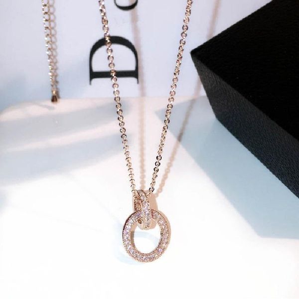 

pendant necklaces double circle inlaid rhinestone necklace women temperament party accessories summer wear gifts, Silver