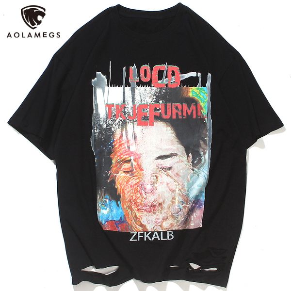 

men's polos aolamegs t-shirt of the men vintage underwater boy print hole t-shirts will see cotton baggy cozy harajuku high street stre, White;black