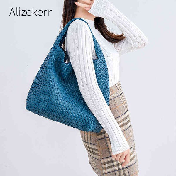 

evening bags large capacity woven tote bag women korean luxury brand soft purse and handbag ladies casual shoulder bag 220315