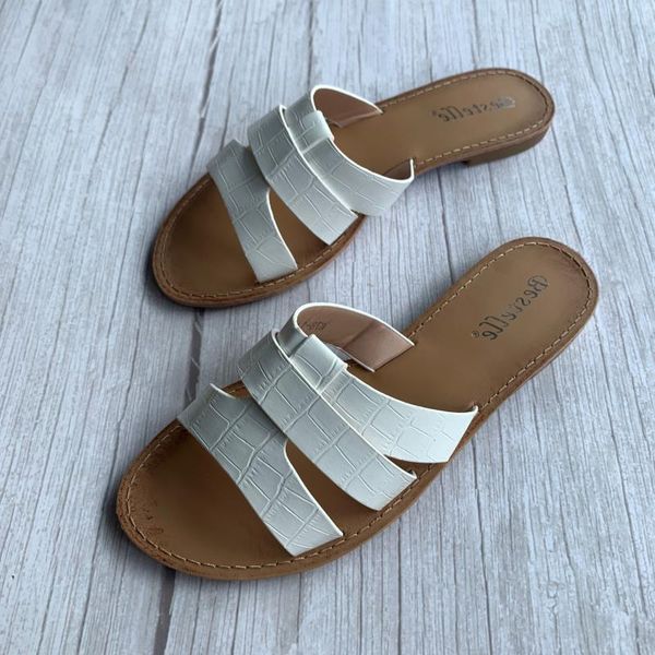 

slippers 2021 woman summer slides outside wear fashion flat soft bottom gladiator female shoes women pu leather footwear, Black
