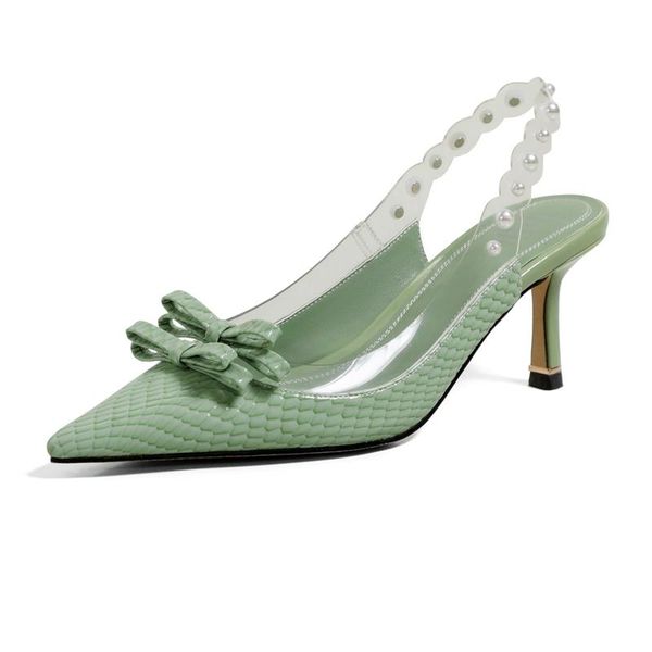 

big size genuine leather high heels summer shoes back strap butterfly-knot pearl party dress women sandals l06, Black