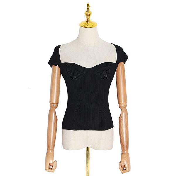 

women's t-shirt arc square collar knitted woman t-shirts slim stretch short sleeve fashion women summer 6sxj, White