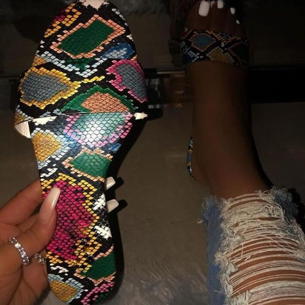 

slippers 2021 women snakeskin outdoor anti-slip roman sandals snake pattern casual beach shoes woman large size ladies flat, Black
