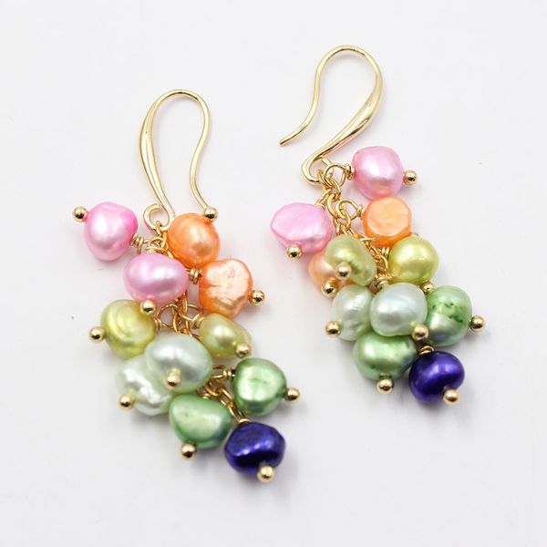 

guaiguai jewelry natural cultured freshwater colorful keshi pearl gold plated hook earrings handmade for women fashion jewelry, Silver