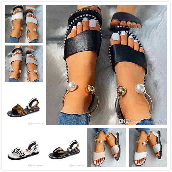Sandali da donna estivi nuovi per il tempo libero fondo piatto posteriore vuoto perla una linea diapositive firmate scarpe da donna taglie forti