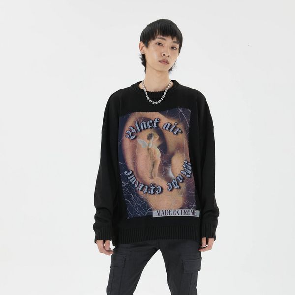 

sweater black knitted hip hop graphics couple large-scale designer harajuku clothes streetwear men's fashionable nightwear 2021, White;black