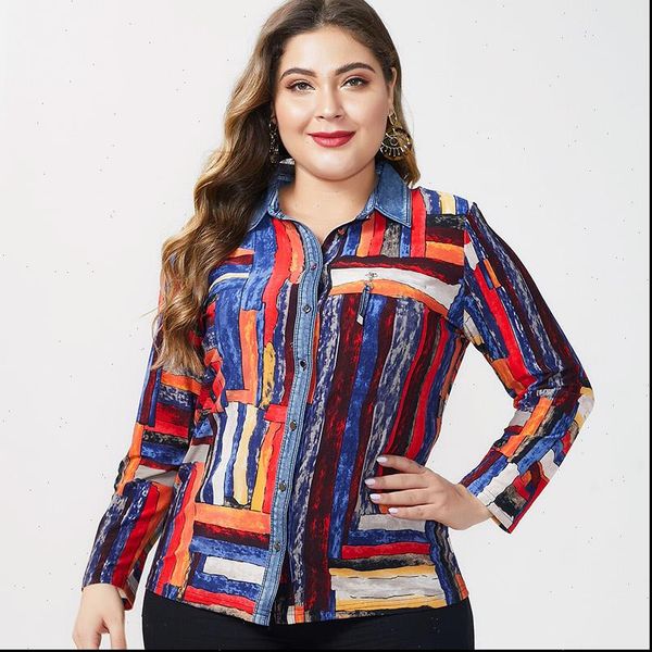 

autumn plus size long women shirt sleeve and fashion femal vintage stripe multicolor shirts, White