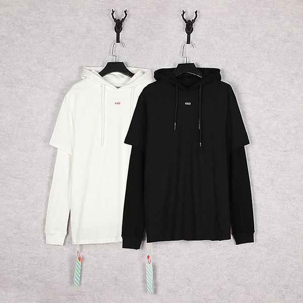 

irregular 2021 off tide brand spray painting fake two-piece men's hoodie arrow printing couple loose casual sweater, Black