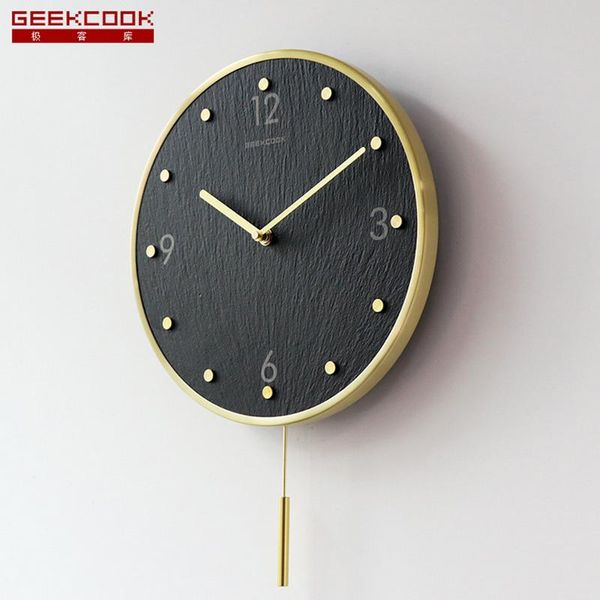 

inch wall clock with pendulum metal frame silent non ticking for home decoration office bedroom clocks