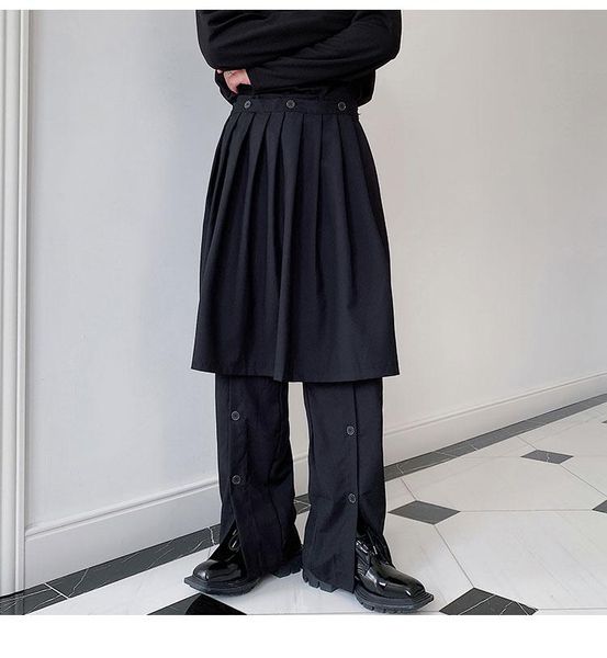 

men's pants casual autumn dark department personalized pleated skirt hem design hair stylist fashion suit, Black