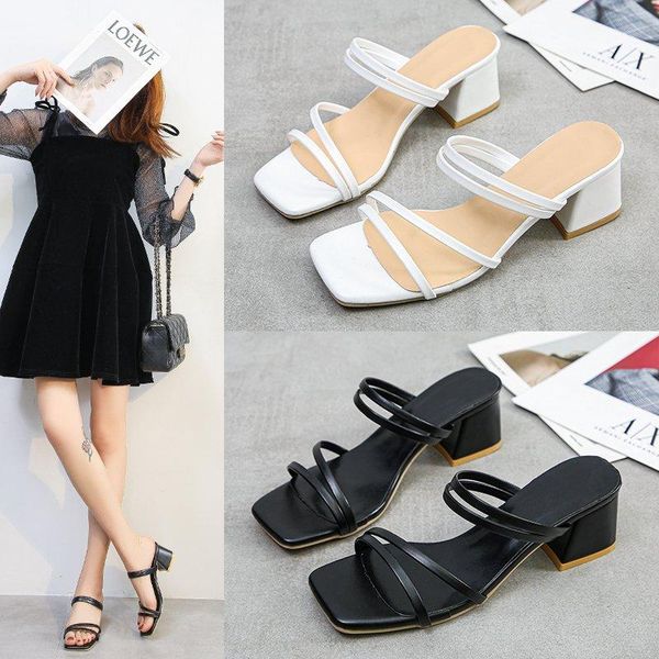 

slippers women square toe khaki sandal summer shoes woman black slides slipper female high heel beige vintage sandels