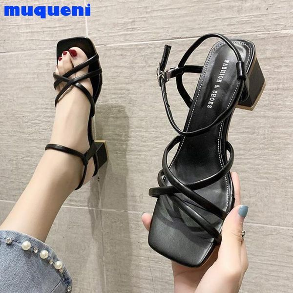 

2021fashion peep toe roman sandalen wedding party shoes women sandals thick heels rubber high pumps summer dress, Black
