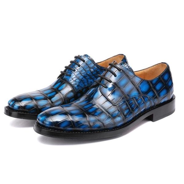 

dress shoes authentic crocodile belly skin men colorful blue oxford genuine alligator leather handmade male lace-up party, Black
