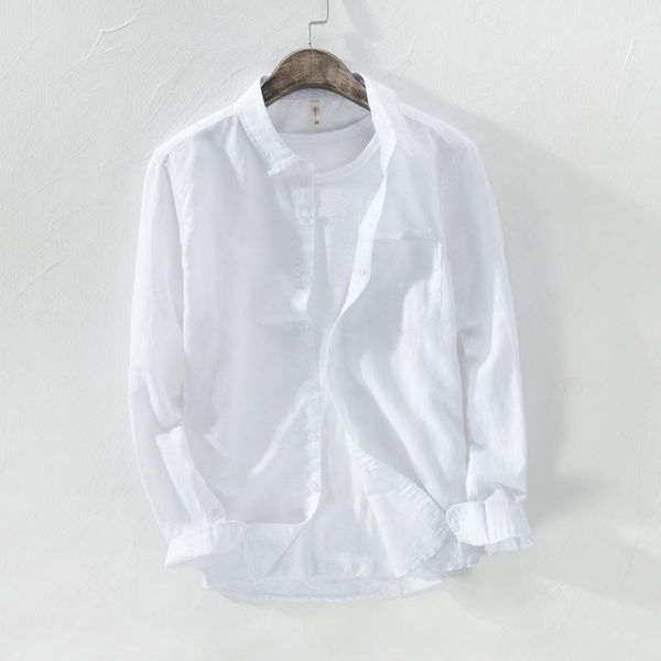 

men's casual shirts summer 2022 mens luxury cotton linen beach designer long sleeved business male work single breasted, White;black