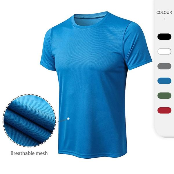

running jerseys summer men solid colors fitness sports o-neck stretch quick-drying casual short-sleeved tight t-shirt plus size#g4, Black;blue