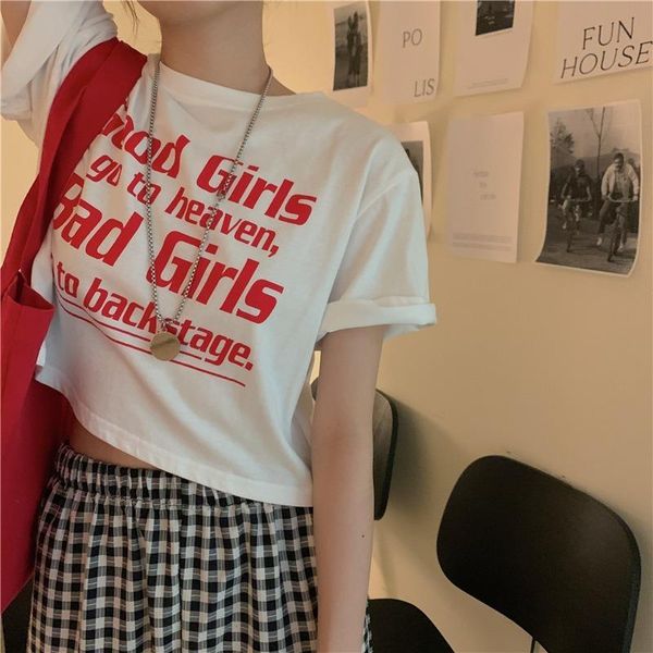 

women's t-shirt 2021 women korean casual summer short y2k girl print crop tees sleeve female t-shirts streetwear harajuku, White