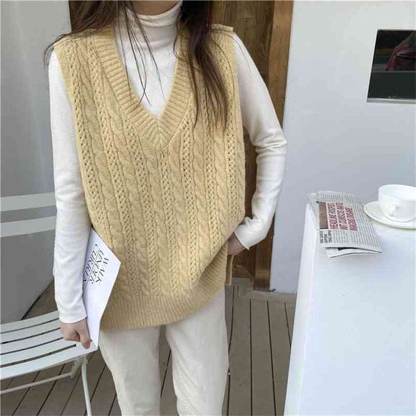 

spring and autumn clothes v-neck loose-fitting women's knitted sweater vest sleeveless waistcoat 210427, White;black