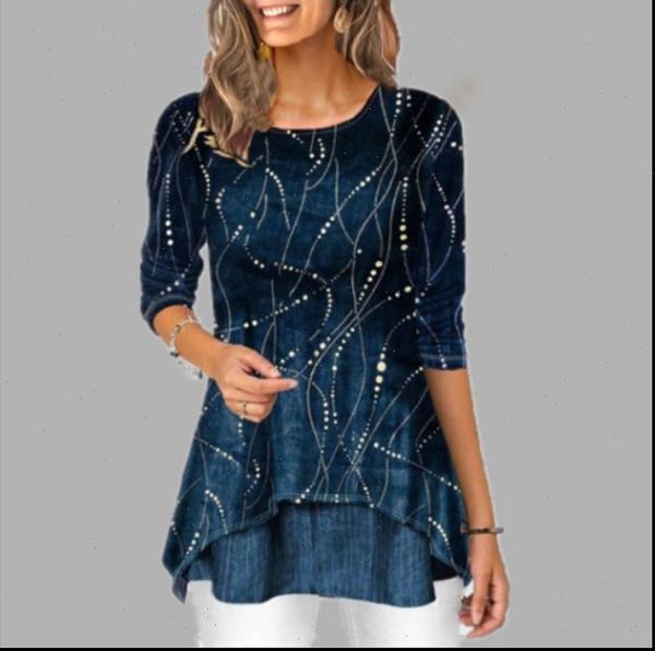 

shirt womens shirts women spring summer blouse 3 4 sleeve casual printing irregularity female fashion plus size, White