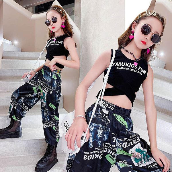 

teenage kids clothing sets girls outfits children clothes child suits wear summer cotton vest loose trousers pants 2pcs fashion b6853, White